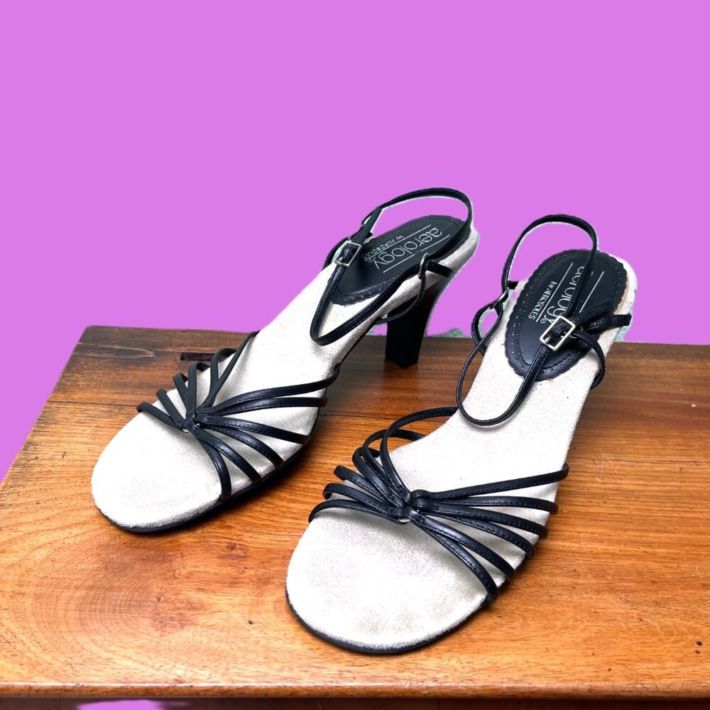Women's Aerology Black Strappy Heels size 9.5